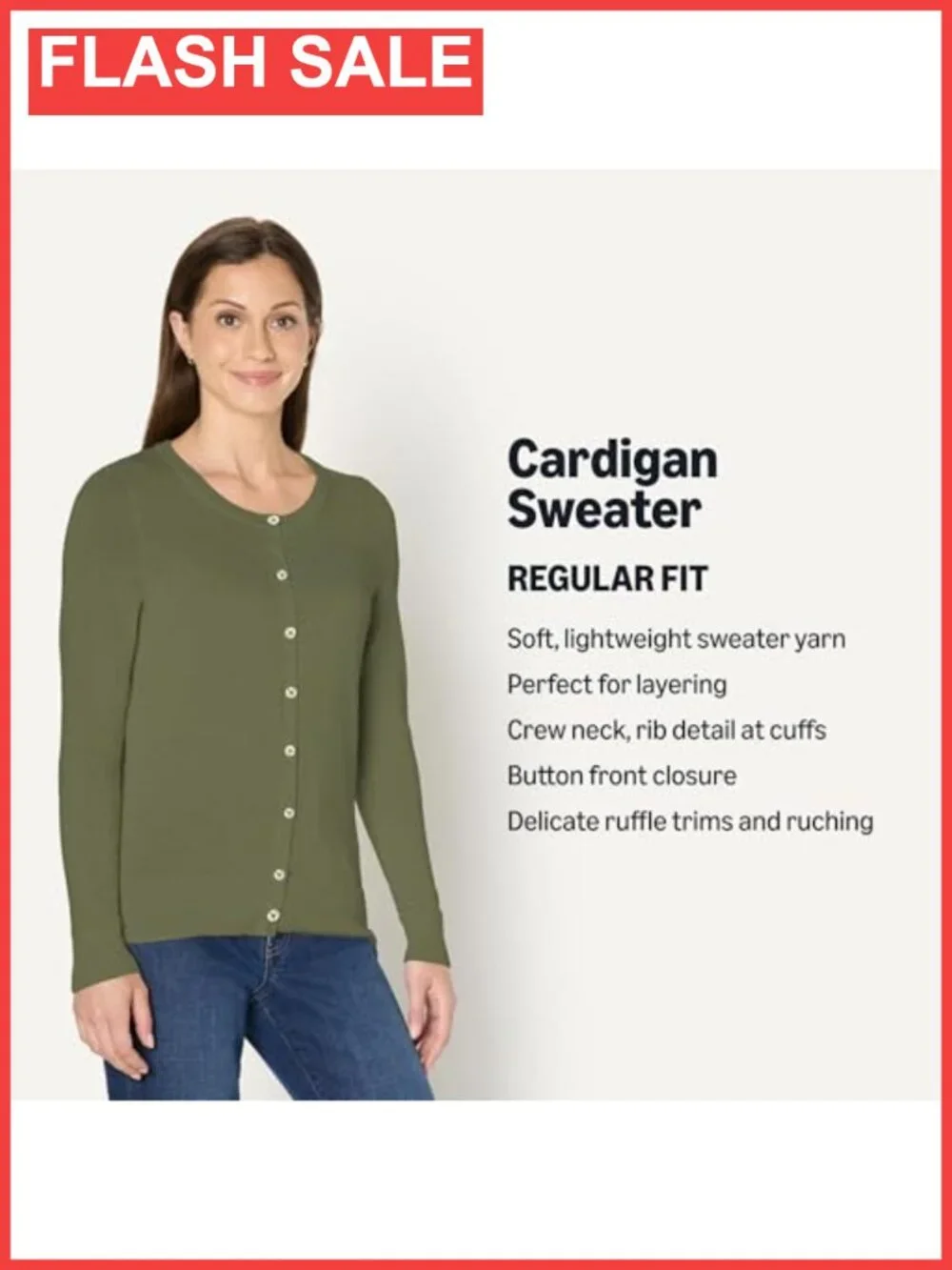 Women's Lightweight Crewneck Button Front Cardigan Sweater Regular Fit